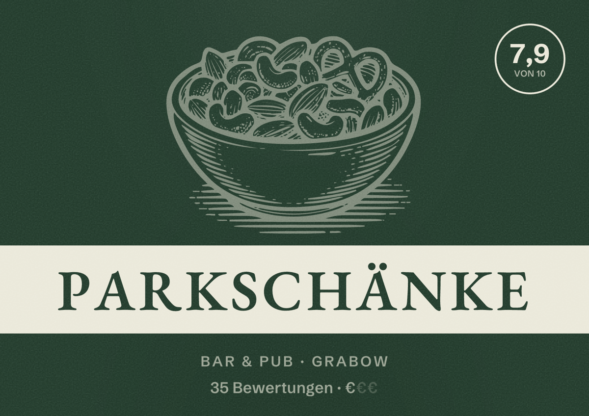 Illustriertes Poster von Parkschänke, Bar & Pub in Grabow: Bewertung 7,9 von 10 aus 35 Bewertungen, Preisniveau €