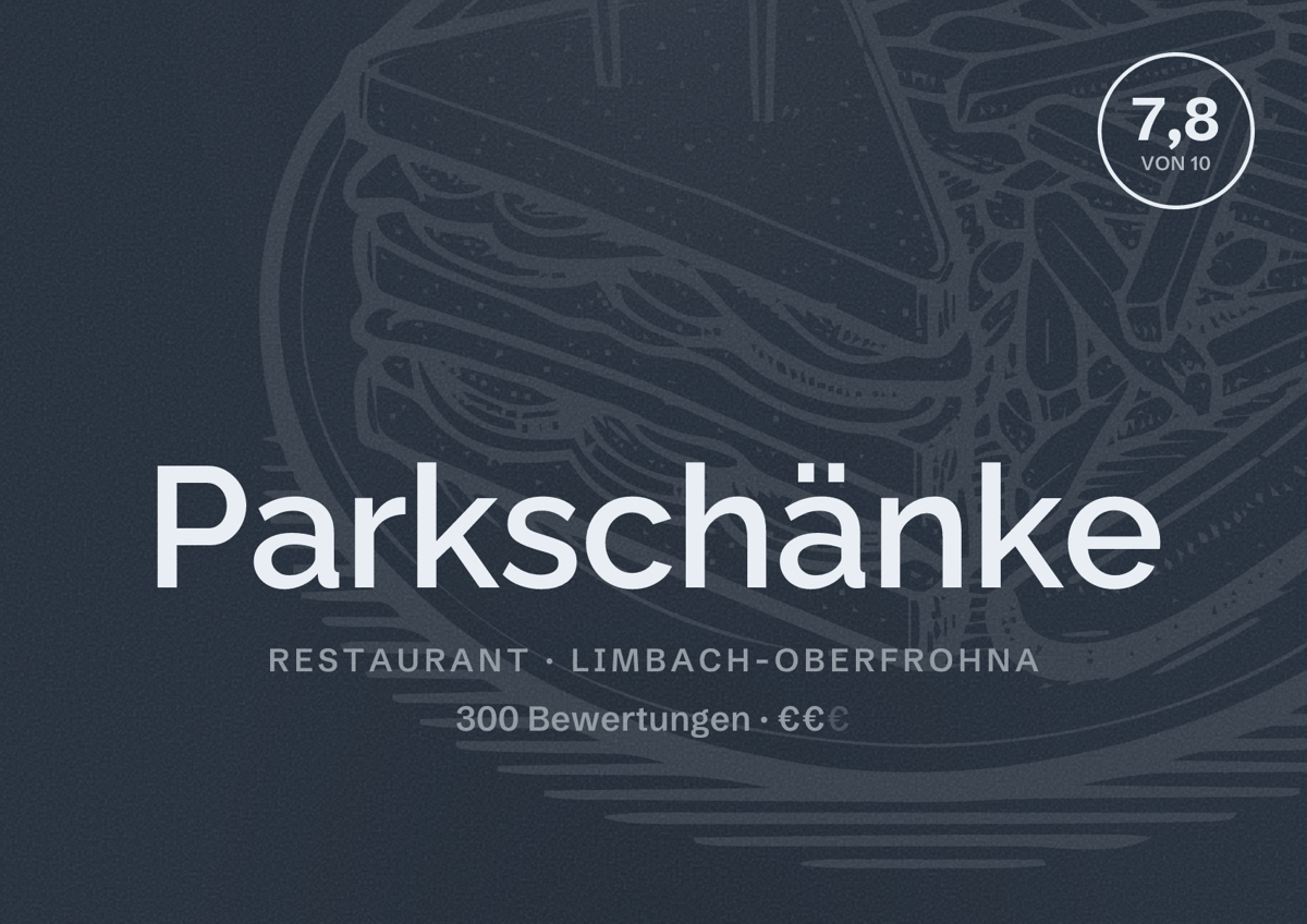Illustriertes Poster von Parkschänke, Restaurant in Limbach-Oberfrohna: Bewertung 7,8 von 10 aus 300 Bewertungen, Preisniveau €€