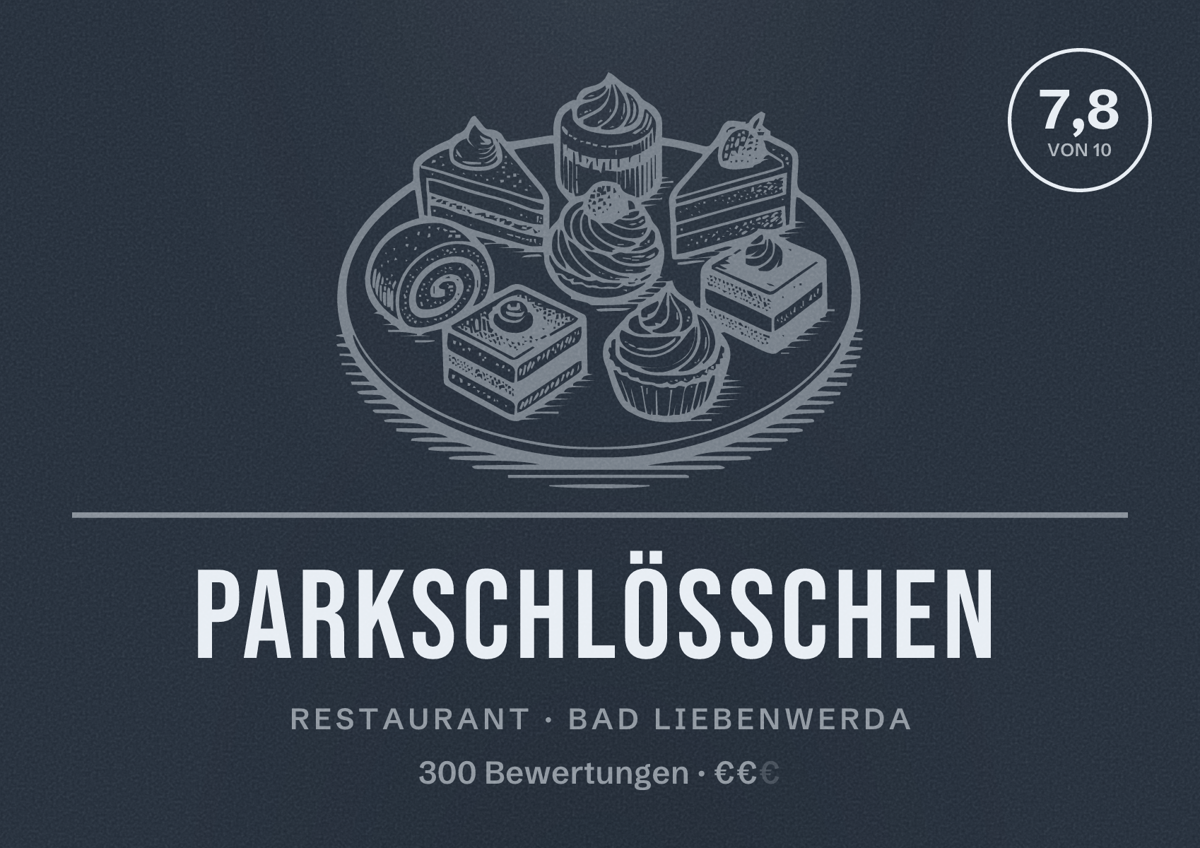 Illustriertes Poster von Parkschlößchen, Restaurant in Bad Liebenwerda: Bewertung 7,8 von 10 aus 300 Bewertungen, Preisniveau €€
