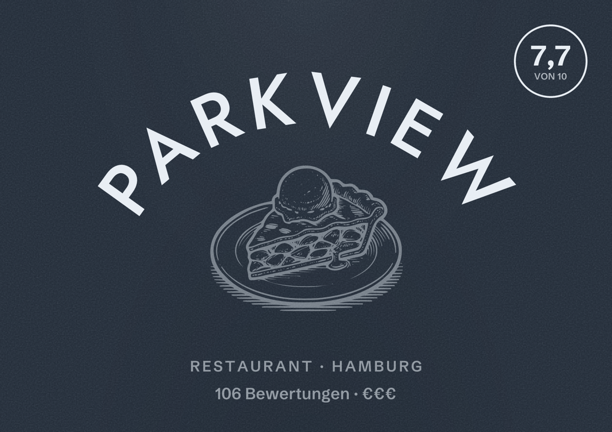 Illustriertes Poster von Parkview, Restaurant in Hamburg: Bewertung 7,7 von 10 aus 106 Bewertungen, Preisniveau €€€