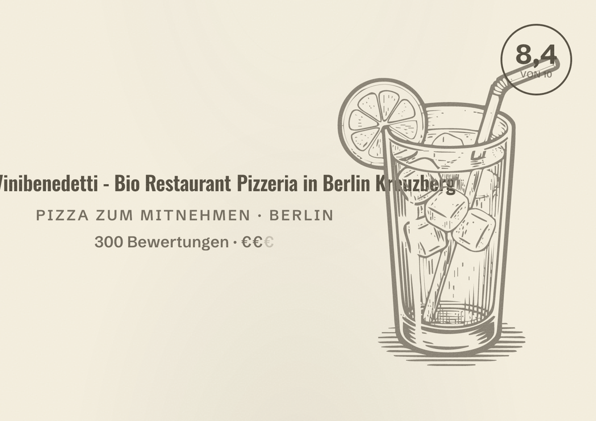 Illustriertes Poster von Parma di Vinibenedetti - Bio Restaurant Pizzeria in Berlin Kreuzberg, Pizza zum Mitnehmen in Berlin: Bewertung 8,4 von 10 aus 300 Bewertungen, Preisniveau €€