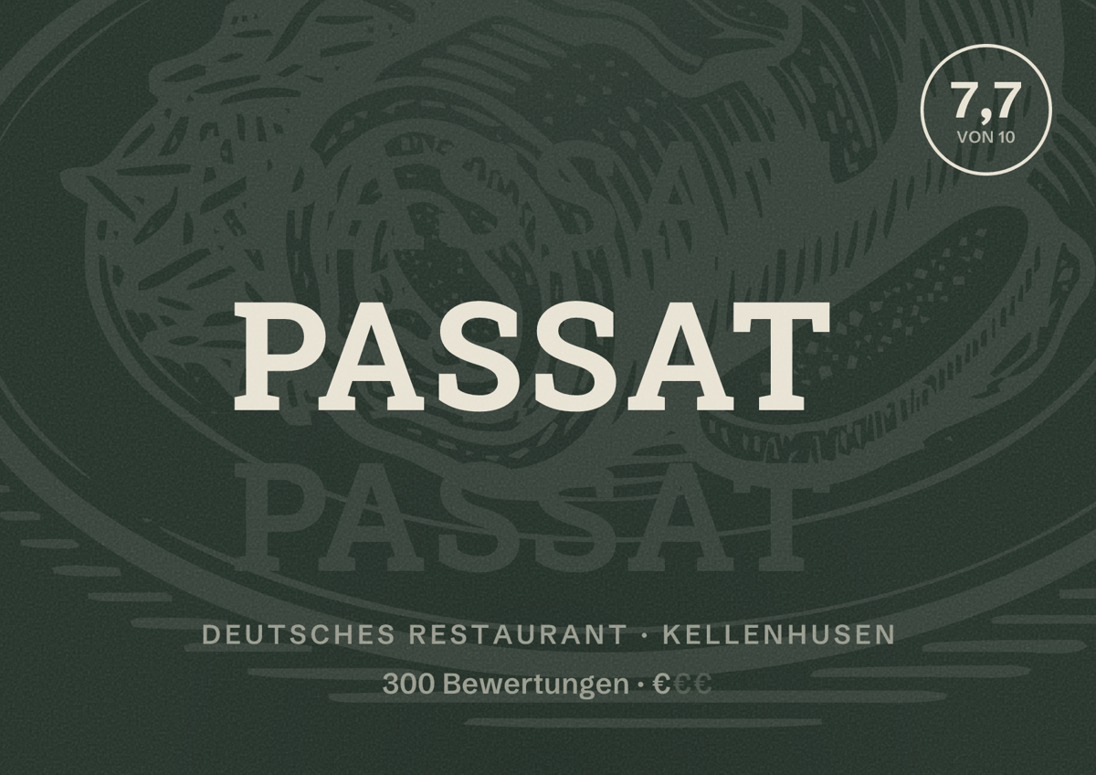 Illustriertes Poster von PASSAT, Deutsches Restaurant in Kellenhusen: Bewertung 7,7 von 10 aus 300 Bewertungen, Preisniveau €