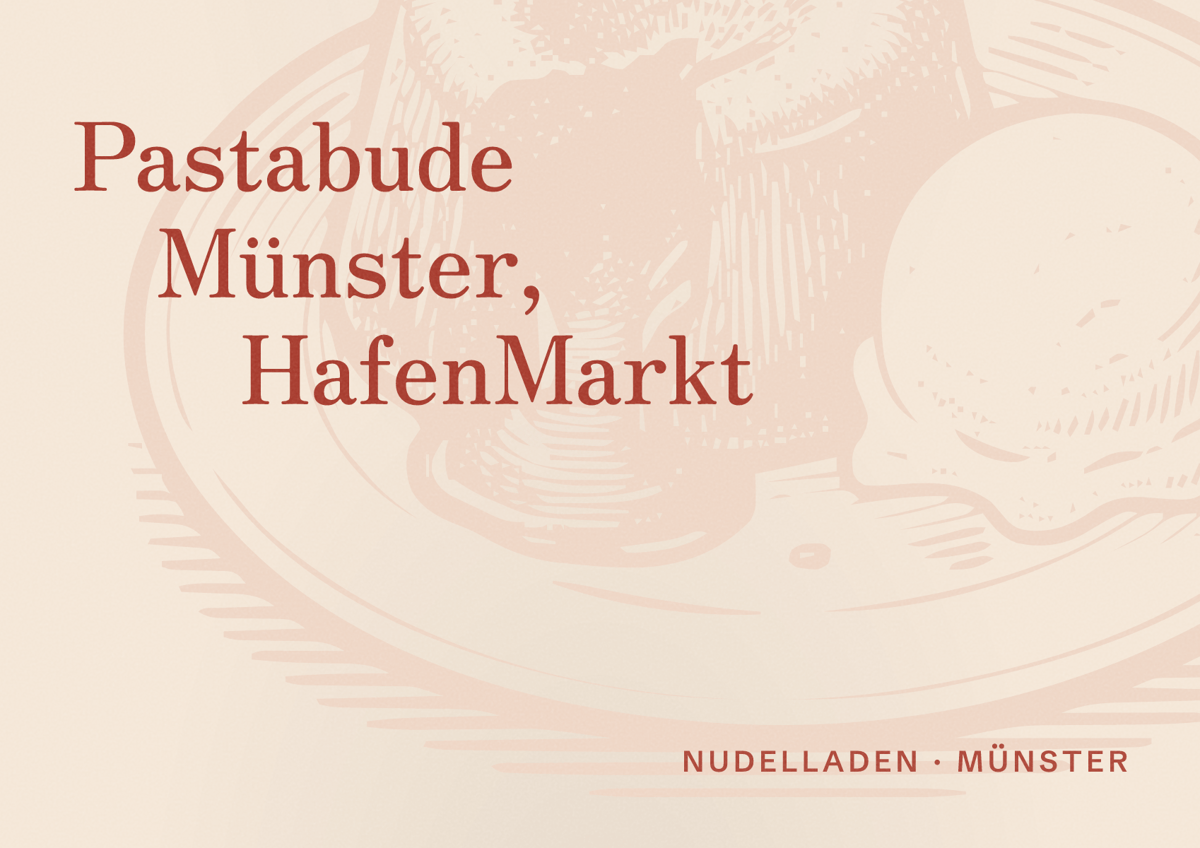 Illustriertes Poster von Pastabude Münster, HafenMarkt, Nudelladen in Münster