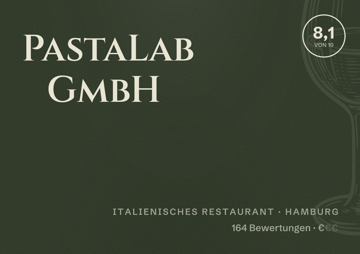 Illustriertes Poster von PastaLab GmbH, Italienisches Restaurant in Hamburg: Bewertung 8,1 von 10 aus 164 Bewertungen, Preisniveau €