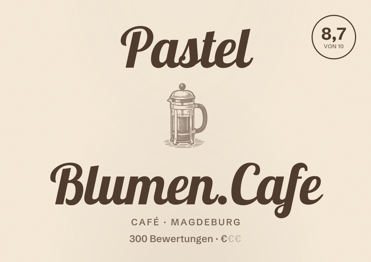 Illustriertes Poster von Pastel Blumen.Cafe, Café in Magdeburg: Bewertung 8,7 von 10 aus 300 Bewertungen, Preisniveau €