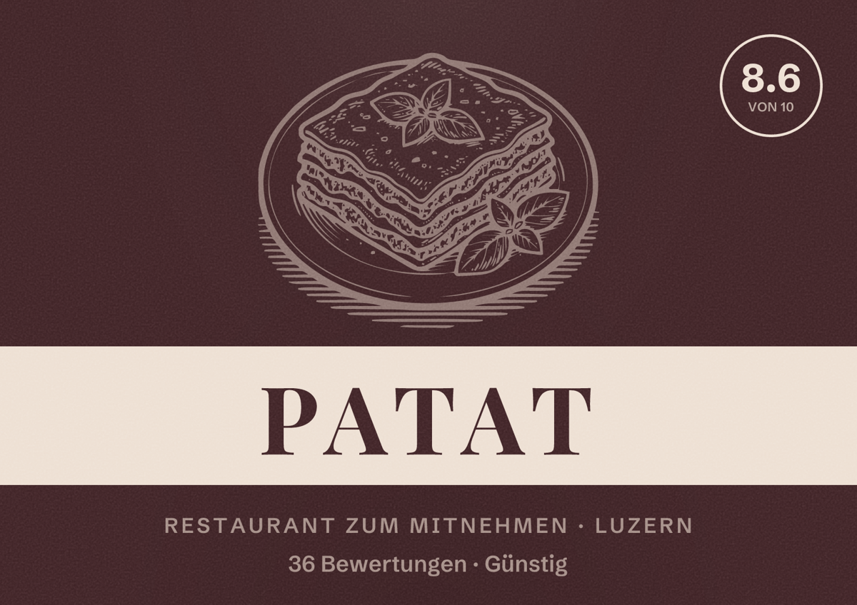Illustriertes Poster von patat, Restaurant zum Mitnehmen in Luzern: Bewertung 8.6 von 10 aus 36 Bewertungen, Preisniveau Günstig