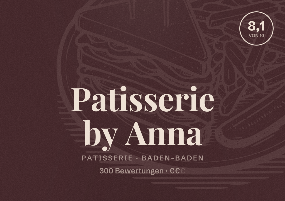 Illustriertes Poster von Patisserie by Anna, Patisserie in Baden-Baden: Bewertung 8,1 von 10 aus 300 Bewertungen, Preisniveau €€