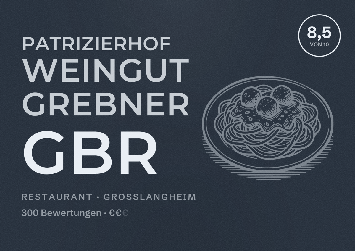 Illustriertes Poster von Patrizierhof Weingut Grebner GbR, Restaurant in Großlangheim: Bewertung 8,5 von 10 aus 300 Bewertungen, Preisniveau €€