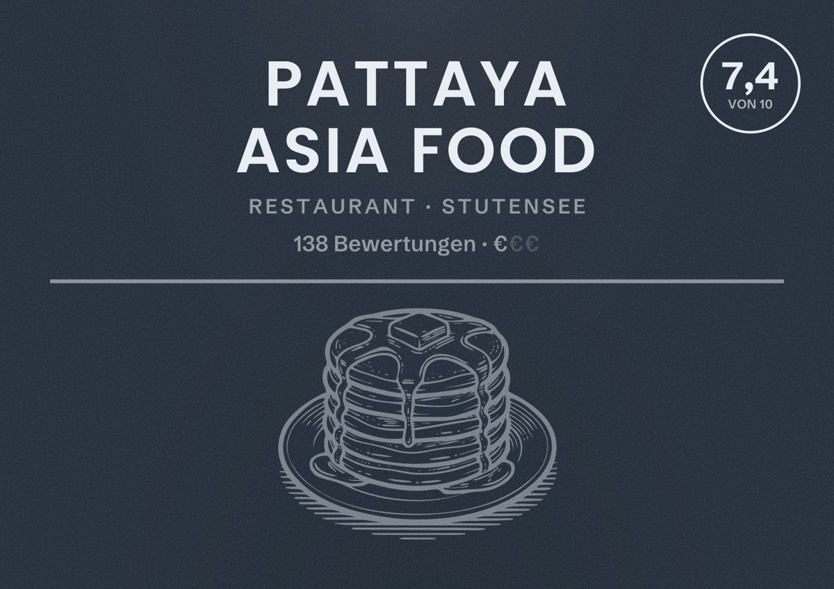 Illustriertes Poster von Pattaya Asia Food, Restaurant in Stutensee: Bewertung 7,4 von 10 aus 138 Bewertungen, Preisniveau €