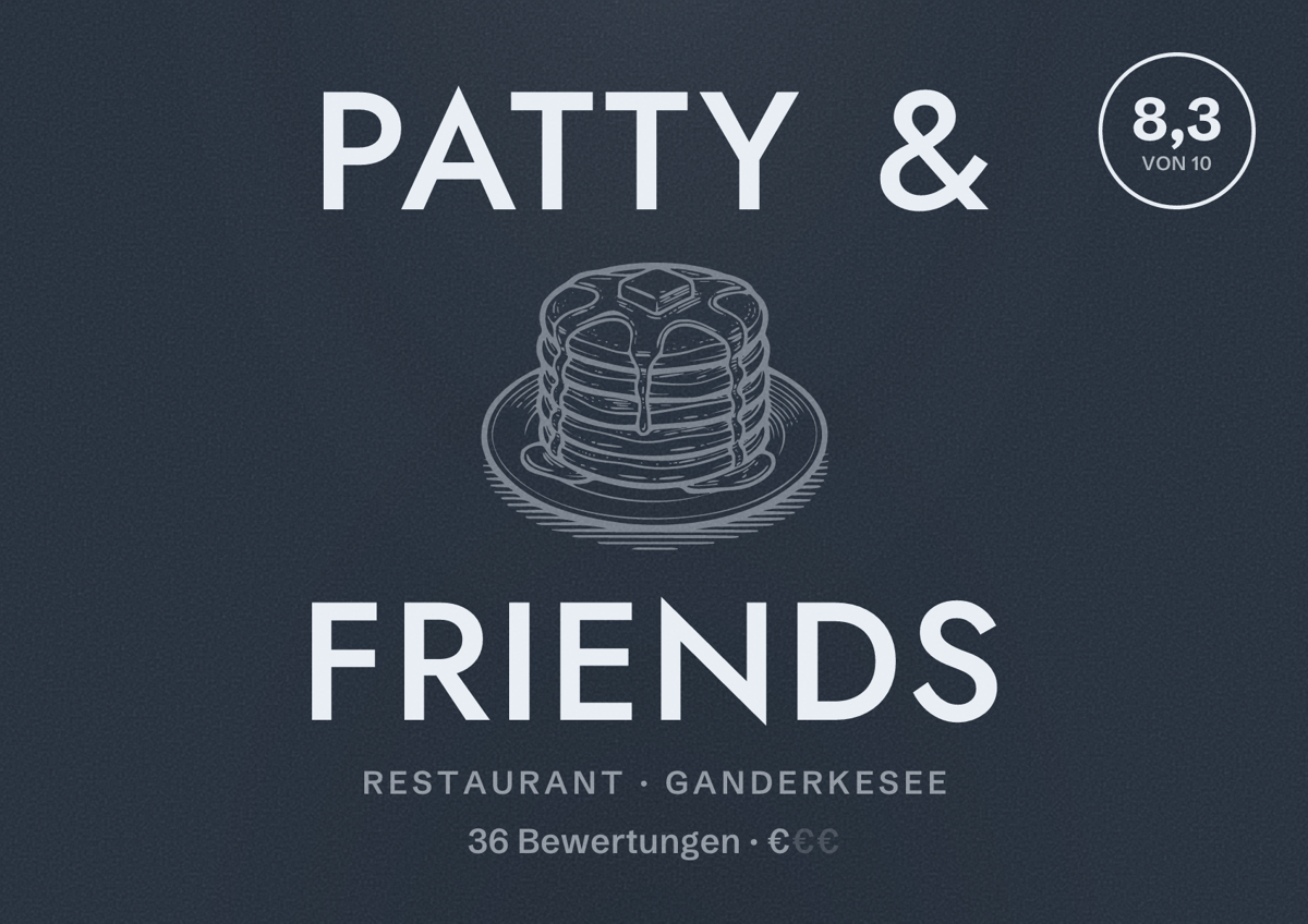 Illustriertes Poster von Patty & Friends, Restaurant in Ganderkesee: Bewertung 8,3 von 10 aus 36 Bewertungen, Preisniveau €