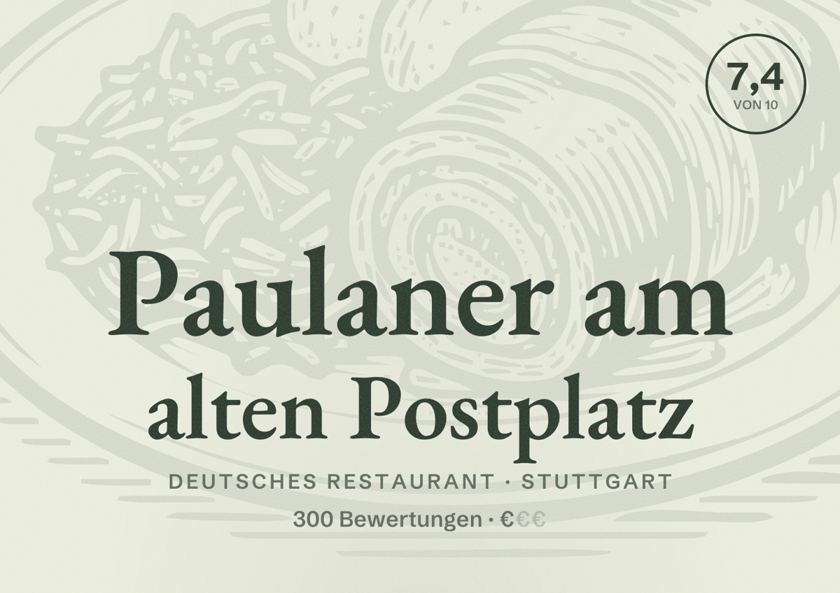 Illustriertes Poster von Paulaner am alten Postplatz, Deutsches Restaurant in Stuttgart: Bewertung 7,4 von 10 aus 300 Bewertungen, Preisniveau €