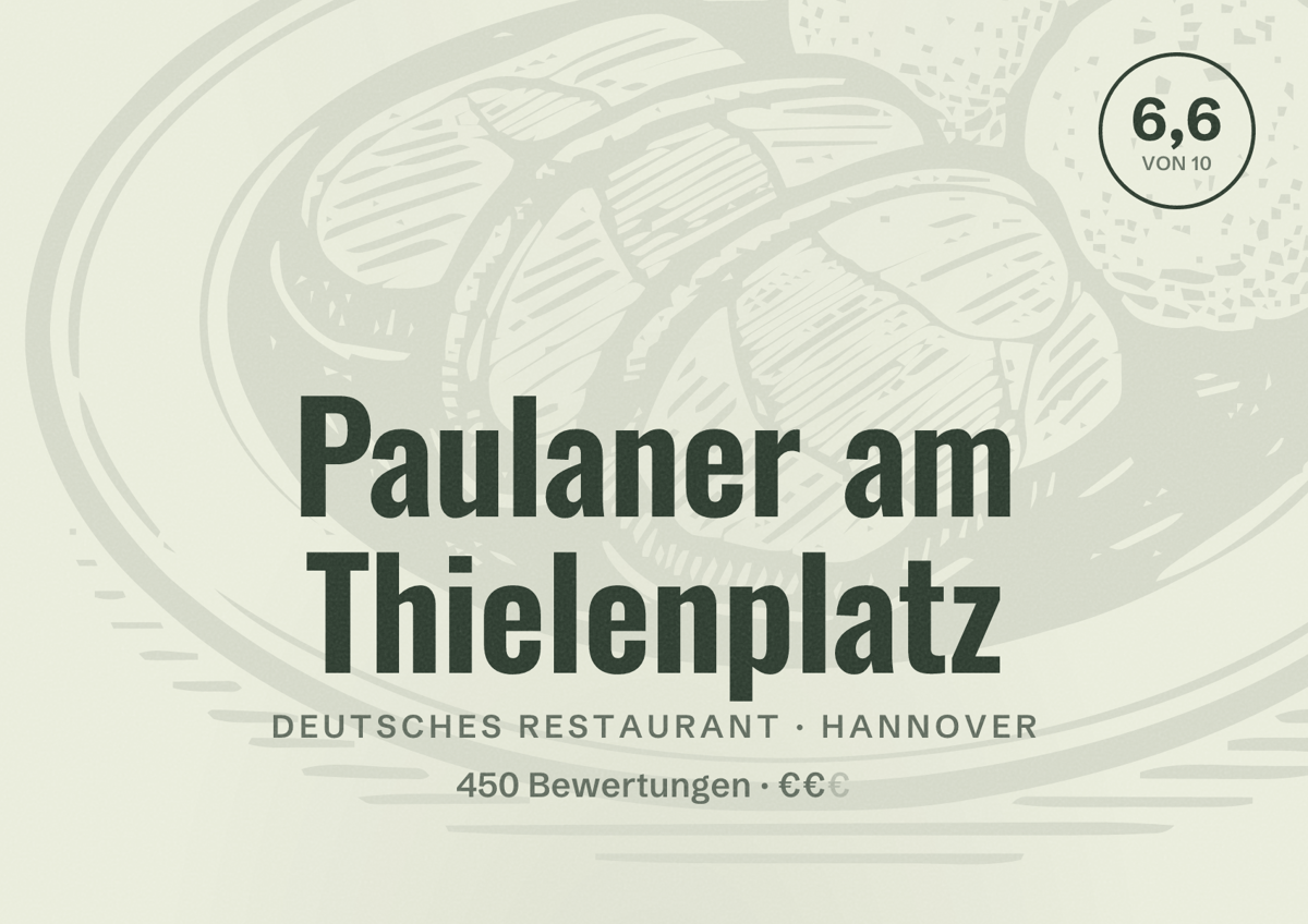 Illustriertes Poster von Paulaner am Thielenplatz, Deutsches Restaurant in Hannover: Bewertung 6,6 von 10 aus 450 Bewertungen, Preisniveau €€