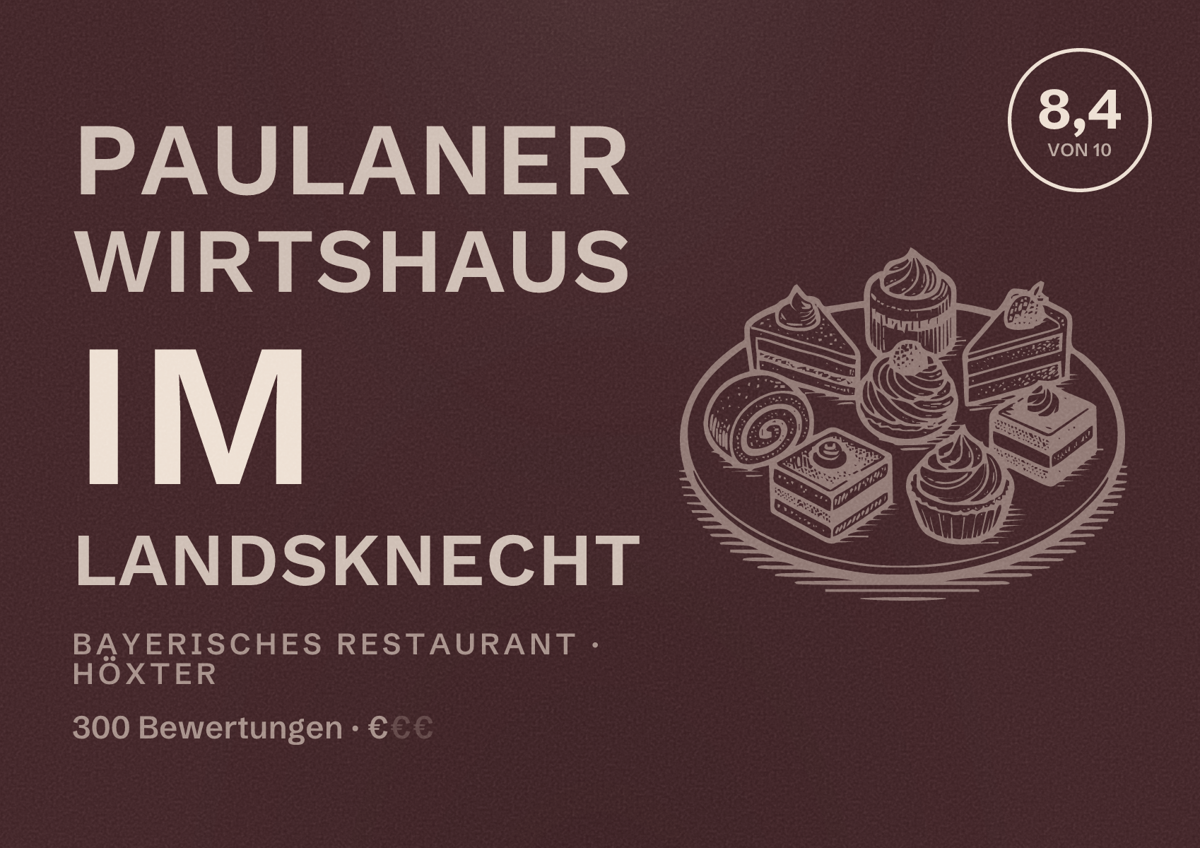 Illustriertes Poster von Paulaner Wirtshaus im Landsknecht, Bayerisches Restaurant in Höxter: Bewertung 8,4 von 10 aus 300 Bewertungen, Preisniveau €