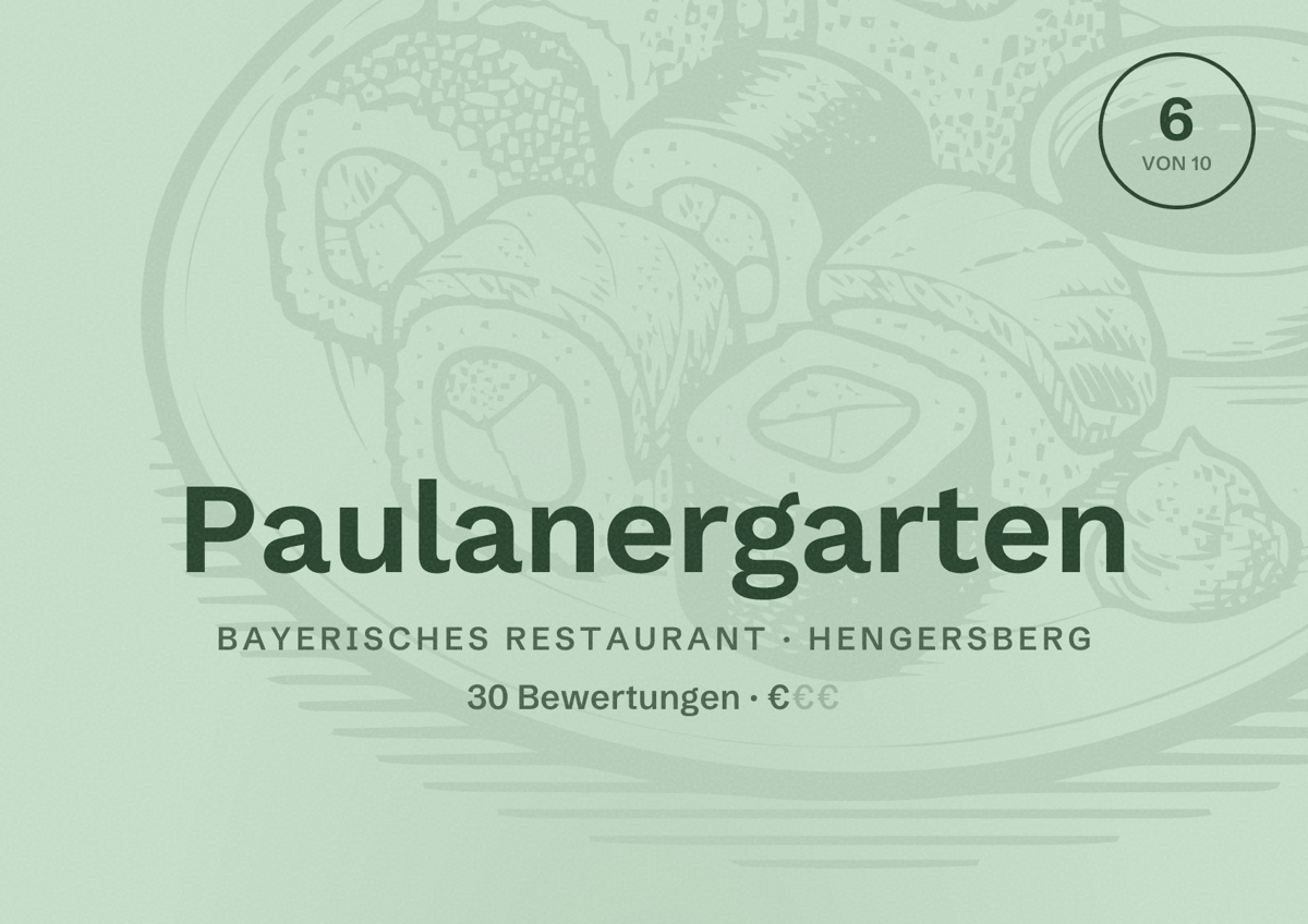 Illustriertes Poster von Paulanergarten, Bayerisches Restaurant in Hengersberg: Bewertung 6 von 10 aus 30 Bewertungen, Preisniveau €
