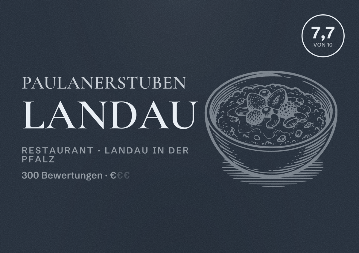 Illustriertes Poster von Paulanerstuben Landau, Restaurant in Landau in der Pfalz: Bewertung 7,7 von 10 aus 300 Bewertungen, Preisniveau €