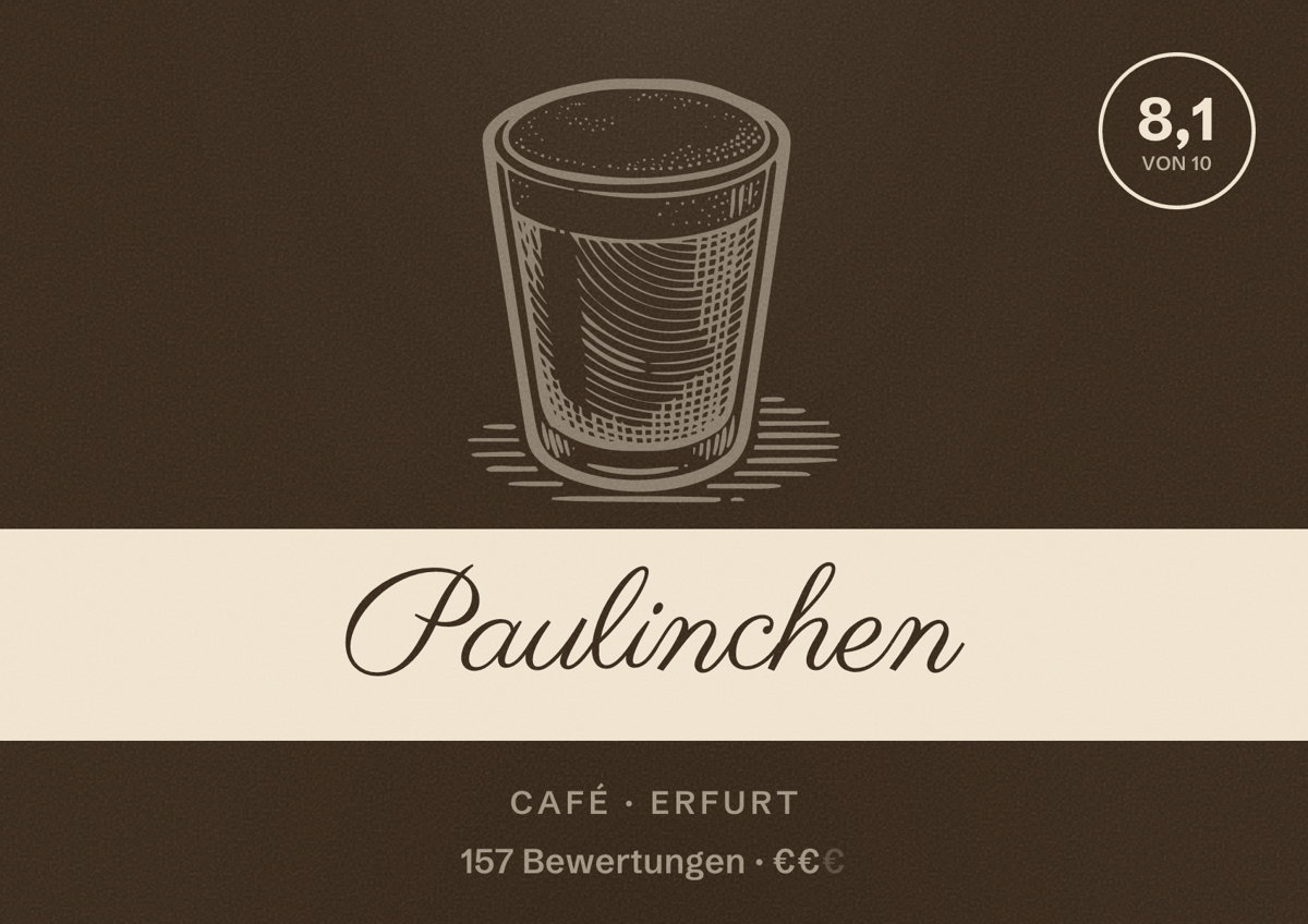 Illustriertes Poster von Paulinchen, Café in Erfurt: Bewertung 8,1 von 10 aus 157 Bewertungen, Preisniveau €€