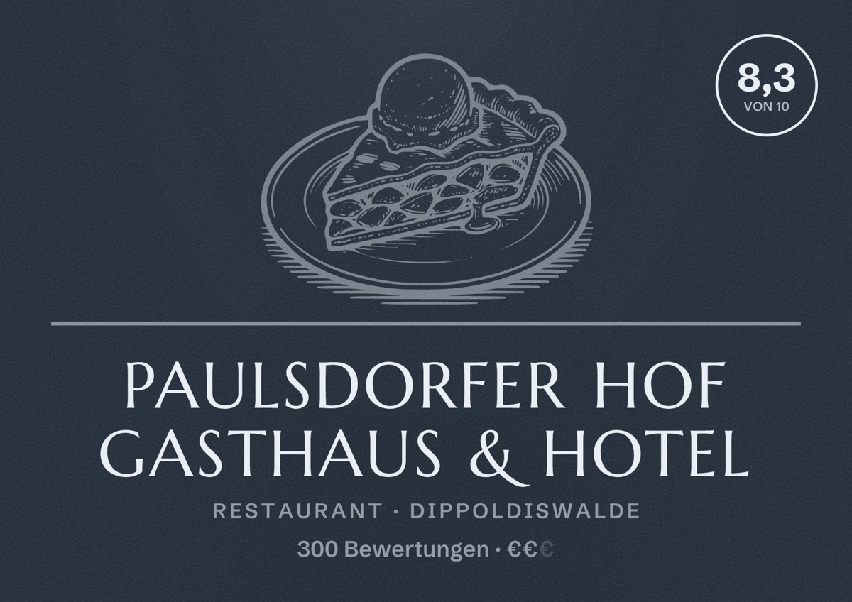 Illustriertes Poster von Paulsdorfer Hof Gasthaus & Hotel, Restaurant in Dippoldiswalde: Bewertung 8,3 von 10 aus 300 Bewertungen, Preisniveau €€