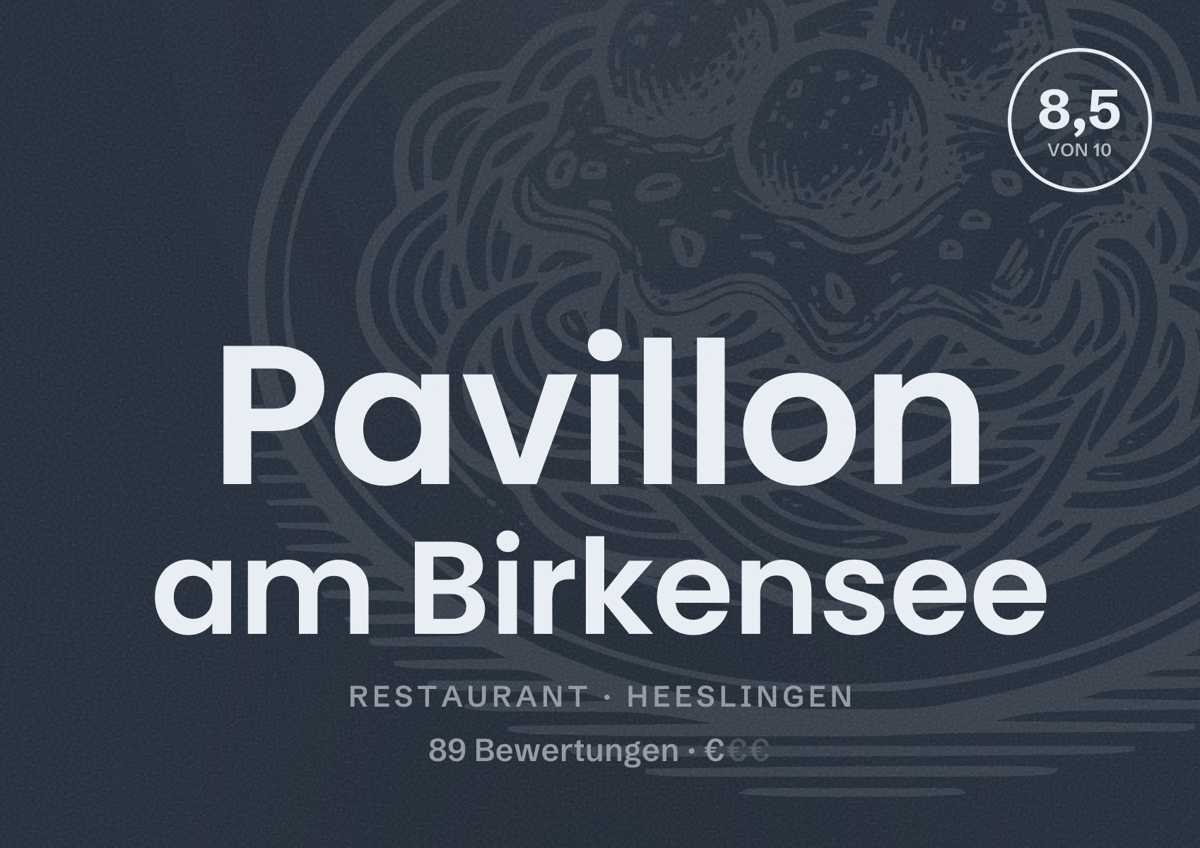 Illustriertes Poster von Pavillon am Birkensee, Restaurant in Heeslingen: Bewertung 8,5 von 10 aus 89 Bewertungen, Preisniveau €