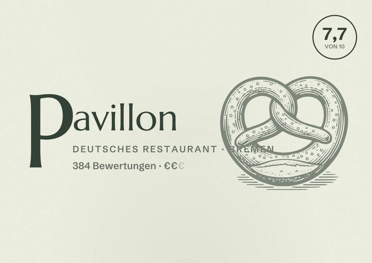 Illustriertes Poster von Pavillon, Deutsches Restaurant in Bremen: Bewertung 7,7 von 10 aus 384 Bewertungen, Preisniveau €€