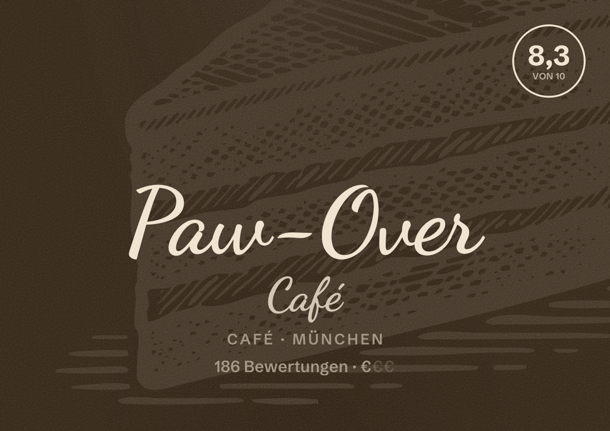 Illustriertes Poster von Paw-Over Café, Café in München: Bewertung 8,3 von 10 aus 186 Bewertungen, Preisniveau €