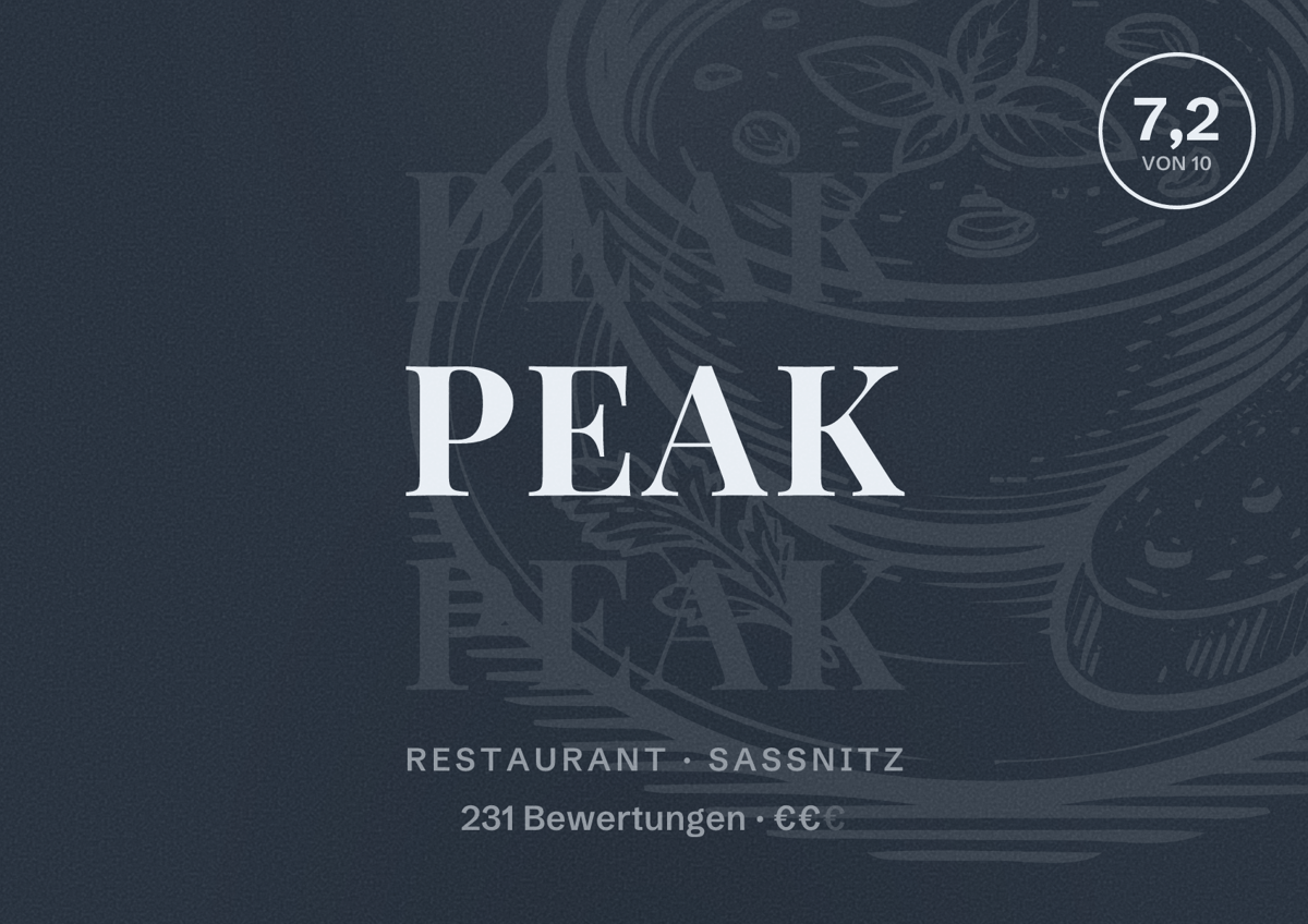 Illustriertes Poster von PEAK, Restaurant in Sassnitz: Bewertung 7,2 von 10 aus 231 Bewertungen, Preisniveau €€