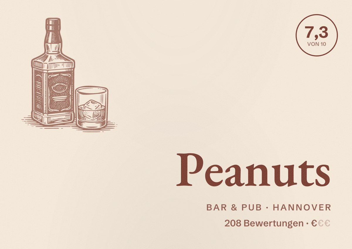 Illustriertes Poster von Peanuts, Bar & Pub in Hannover: Bewertung 7,3 von 10 aus 208 Bewertungen, Preisniveau €