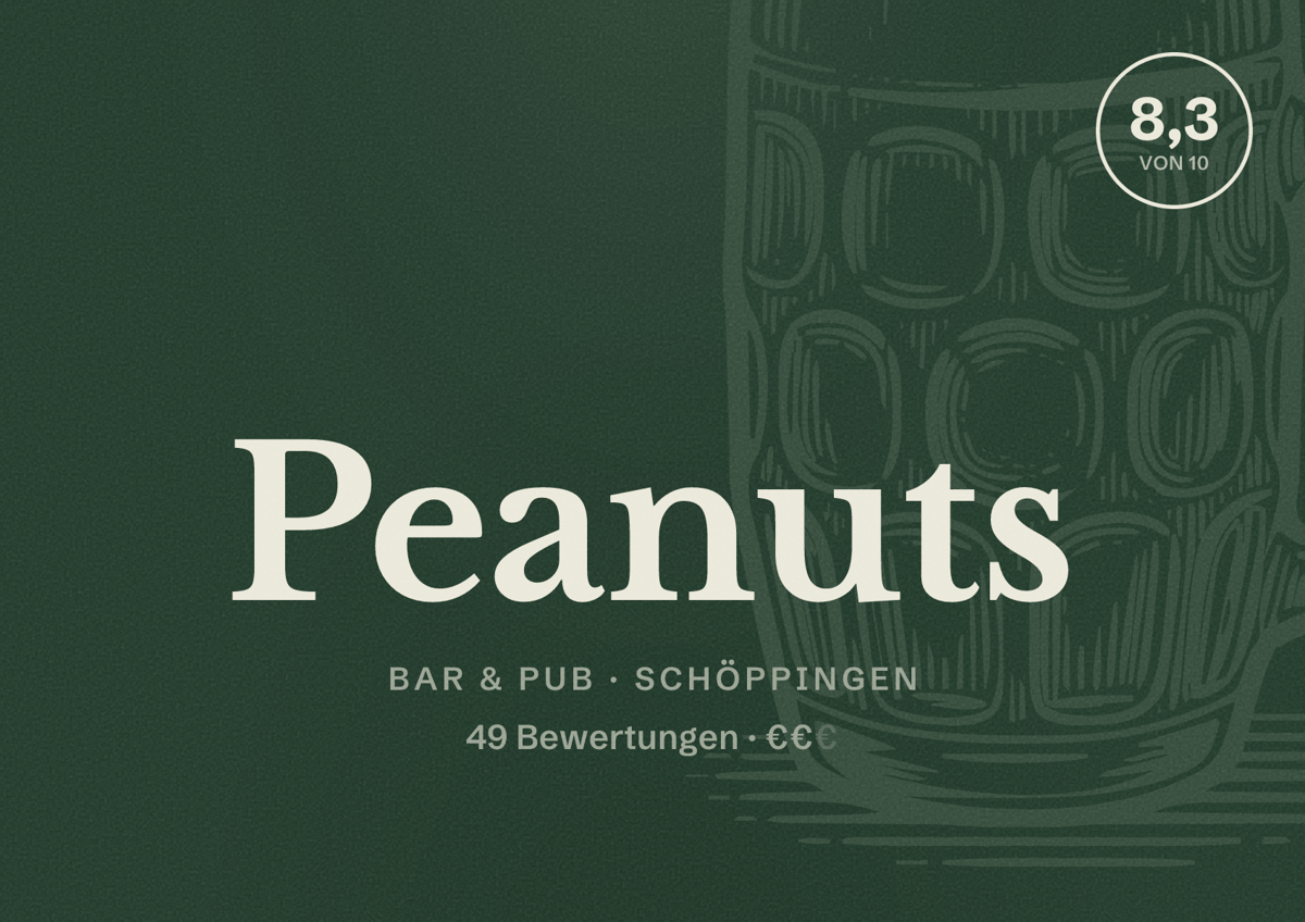 Illustriertes Poster von Peanuts, Bar & Pub in Schöppingen: Bewertung 8,3 von 10 aus 49 Bewertungen, Preisniveau €€