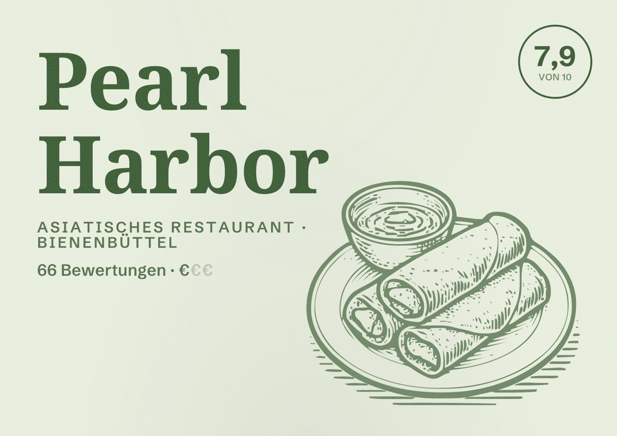 Illustriertes Poster von Pearl Harbor, Asiatisches Restaurant in Bienenbüttel: Bewertung 7,9 von 10 aus 66 Bewertungen, Preisniveau €