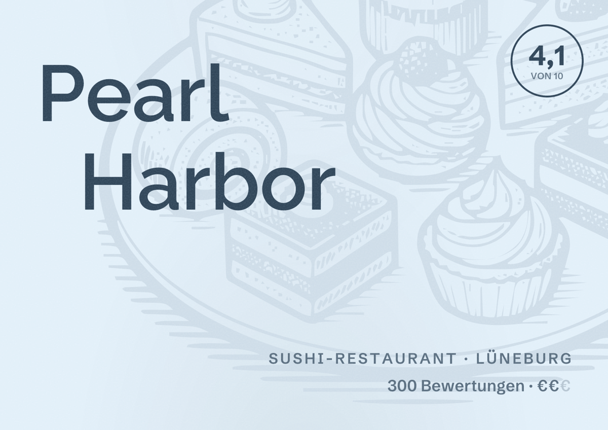 Illustriertes Poster von Pearl Harbor, Sushi-Restaurant in Lüneburg: Bewertung 4,1 von 10 aus 300 Bewertungen, Preisniveau €€