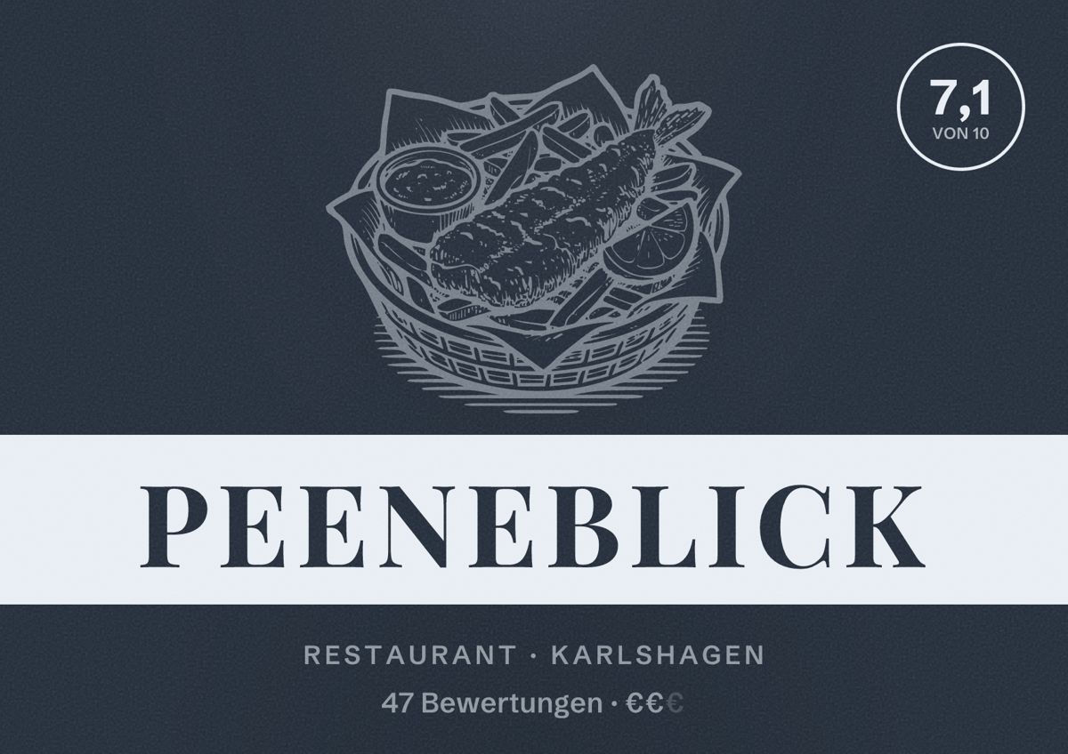 Illustriertes Poster von Peeneblick, Restaurant in Karlshagen: Bewertung 7,1 von 10 aus 47 Bewertungen, Preisniveau €€