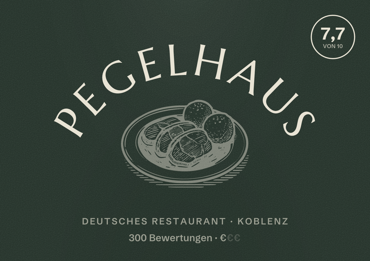 Illustriertes Poster von Pegelhaus, Deutsches Restaurant in Koblenz: Bewertung 7,7 von 10 aus 300 Bewertungen, Preisniveau €