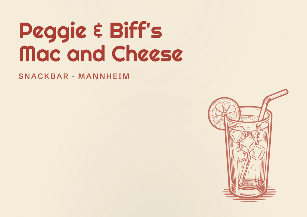 Illustriertes Poster von Peggie & Biff's Mac and Cheese, Snackbar in Mannheim