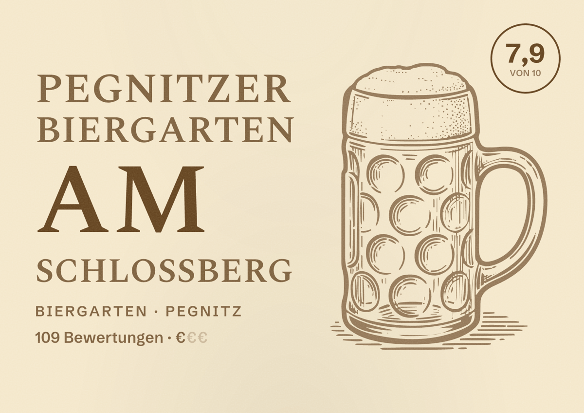 Illustriertes Poster von Pegnitzer Biergarten am Schlossberg, Biergarten in Pegnitz: Bewertung 7,9 von 10 aus 109 Bewertungen, Preisniveau €