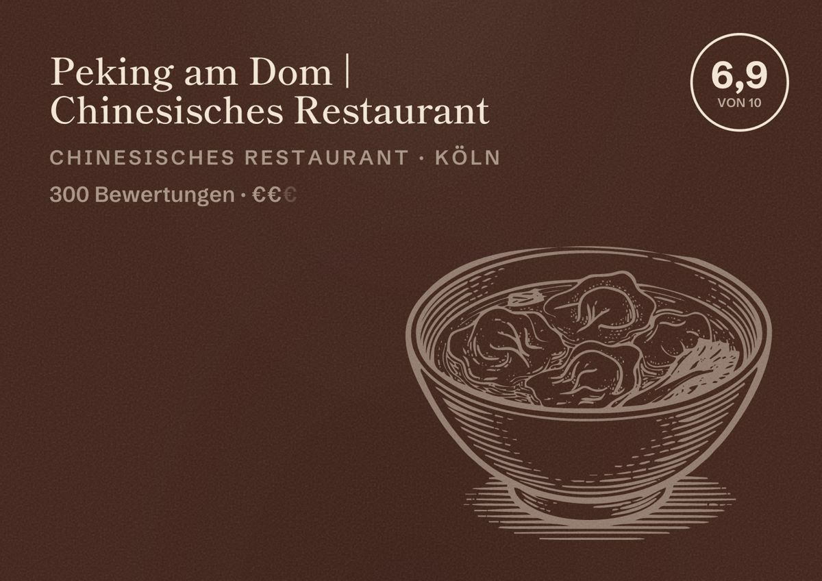 Illustriertes Poster von Peking am Dom | Chinesisches Restaurant, Chinesisches Restaurant in Köln: Bewertung 6,9 von 10 aus 300 Bewertungen, Preisniveau €€