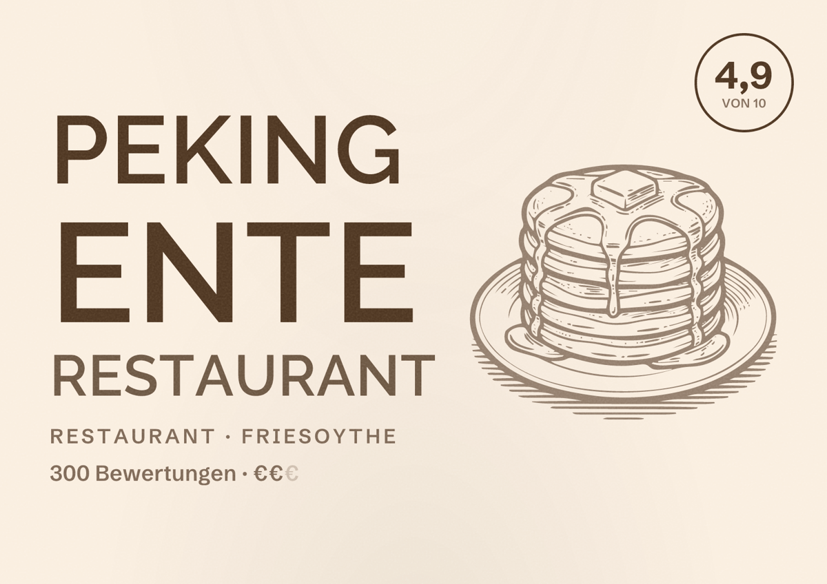Illustriertes Poster von Peking Ente Restaurant, Restaurant in Friesoythe: Bewertung 4,9 von 10 aus 300 Bewertungen, Preisniveau €€