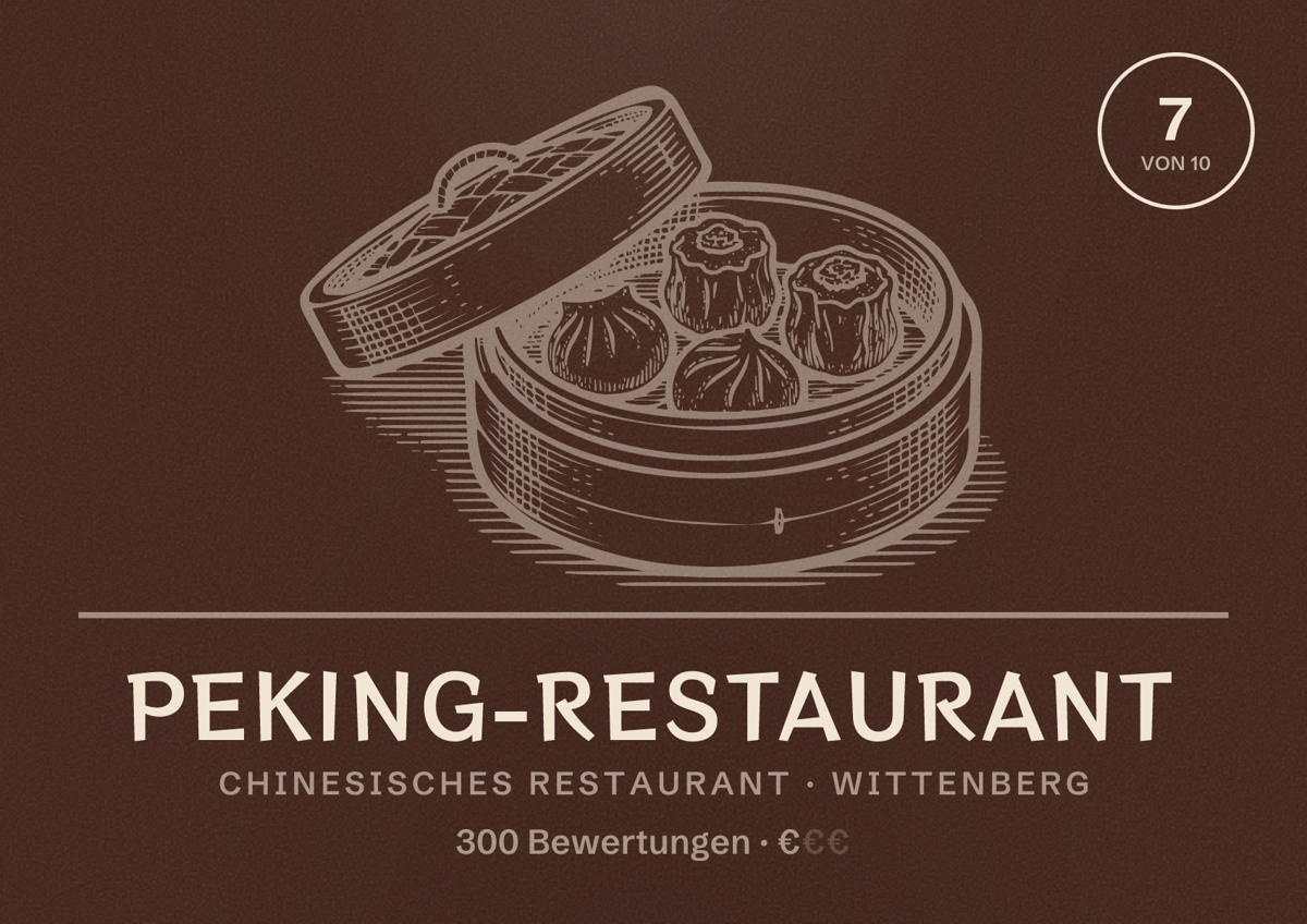 Illustriertes Poster von Peking-Restaurant, Chinesisches Restaurant in Wittenberg: Bewertung 7 von 10 aus 300 Bewertungen, Preisniveau €
