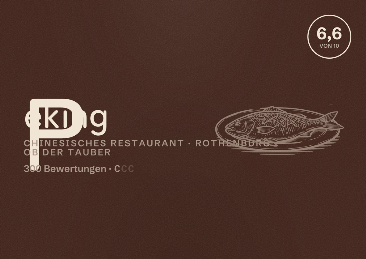 Illustriertes Poster von Peking, Chinesisches Restaurant in Rothenburg ob der Tauber: Bewertung 6,6 von 10 aus 300 Bewertungen, Preisniveau €