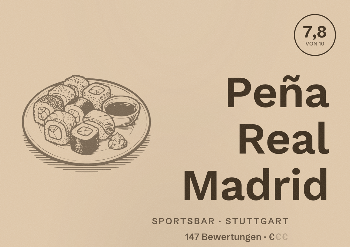 Illustriertes Poster von Peña Real Madrid, Sportsbar in Stuttgart: Bewertung 7,8 von 10 aus 147 Bewertungen, Preisniveau €