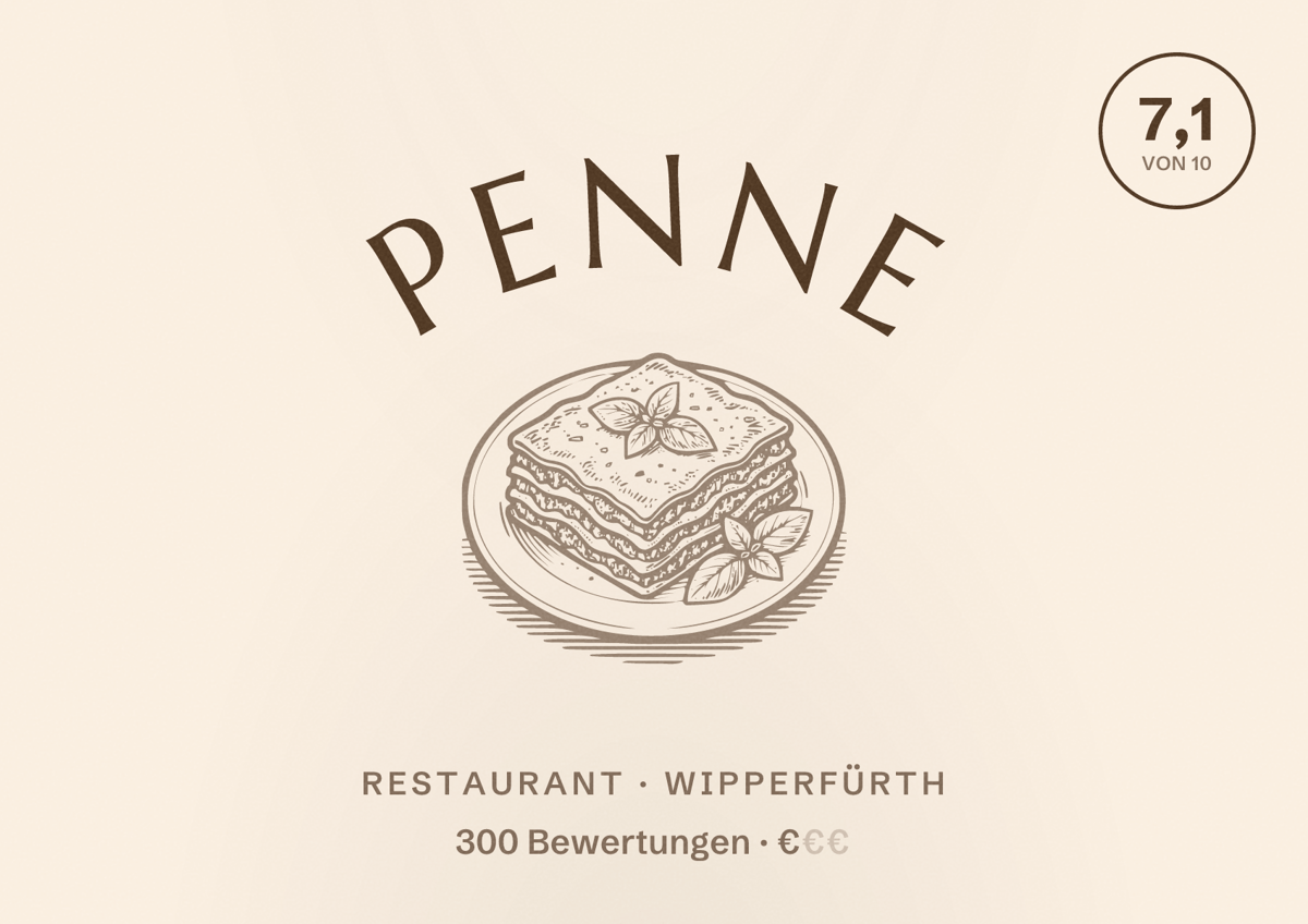 Illustriertes Poster von Penne, Restaurant in Wipperfürth: Bewertung 7,1 von 10 aus 300 Bewertungen, Preisniveau €