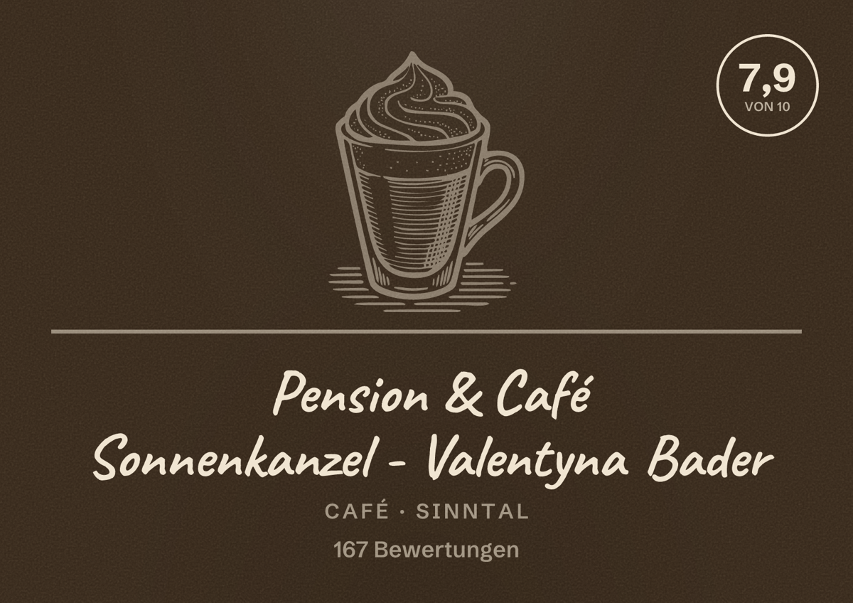 Illustriertes Poster von Pension & Café Sonnenkanzel - Valentyna Bader, Café in Sinntal: Bewertung 7,9 von 10 aus 167 Bewertungen