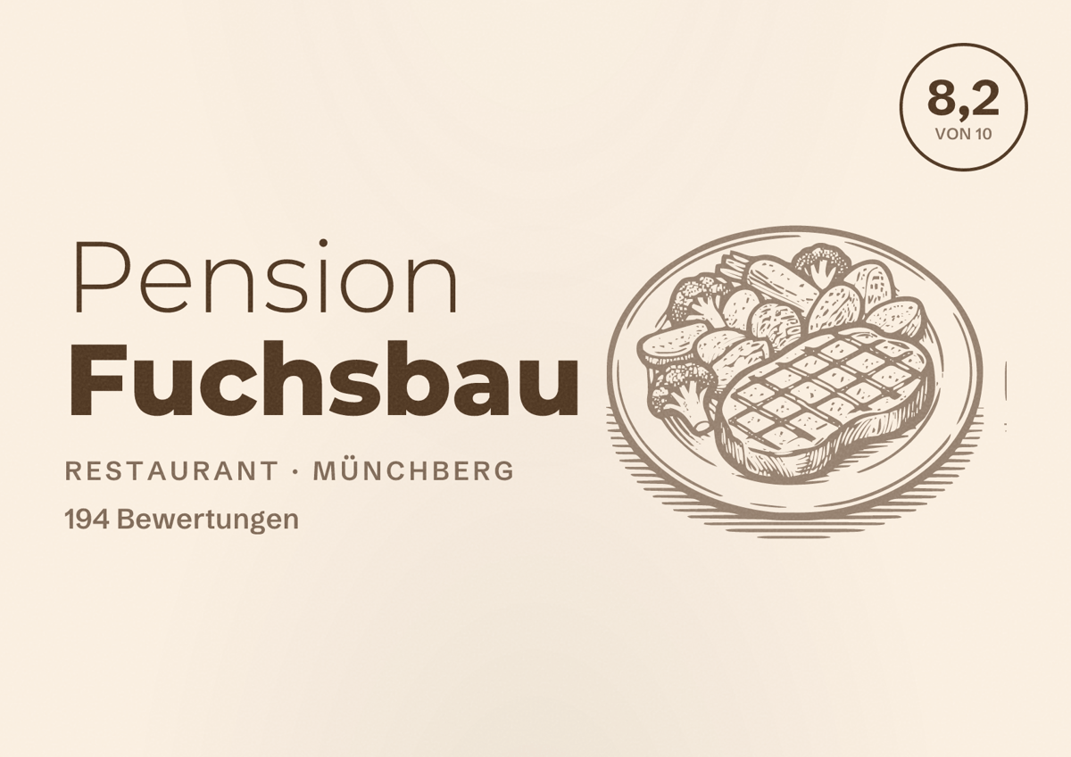 Illustriertes Poster von Pension Fuchsbau, Restaurant in Münchberg: Bewertung 8,2 von 10 aus 194 Bewertungen