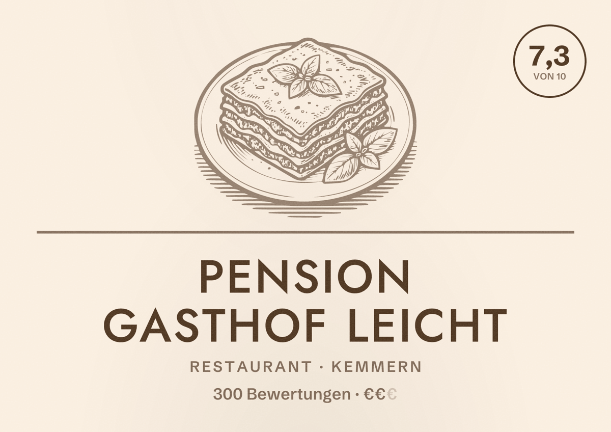 Illustriertes Poster von Pension Gasthof Leicht, Restaurant in Kemmern: Bewertung 7,3 von 10 aus 300 Bewertungen, Preisniveau €€