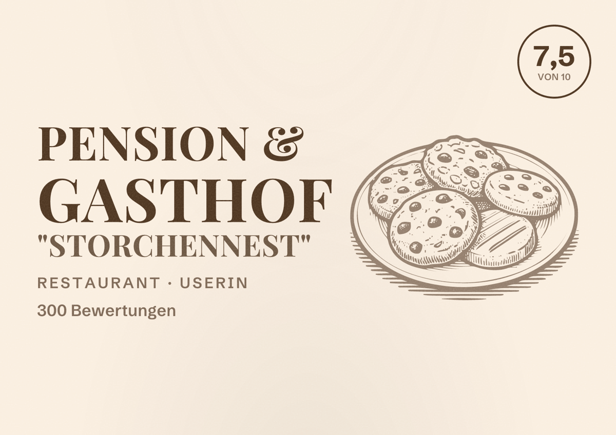 Illustriertes Poster von Pension & Gasthof "Storchennest", Restaurant in Userin: Bewertung 7,5 von 10 aus 300 Bewertungen