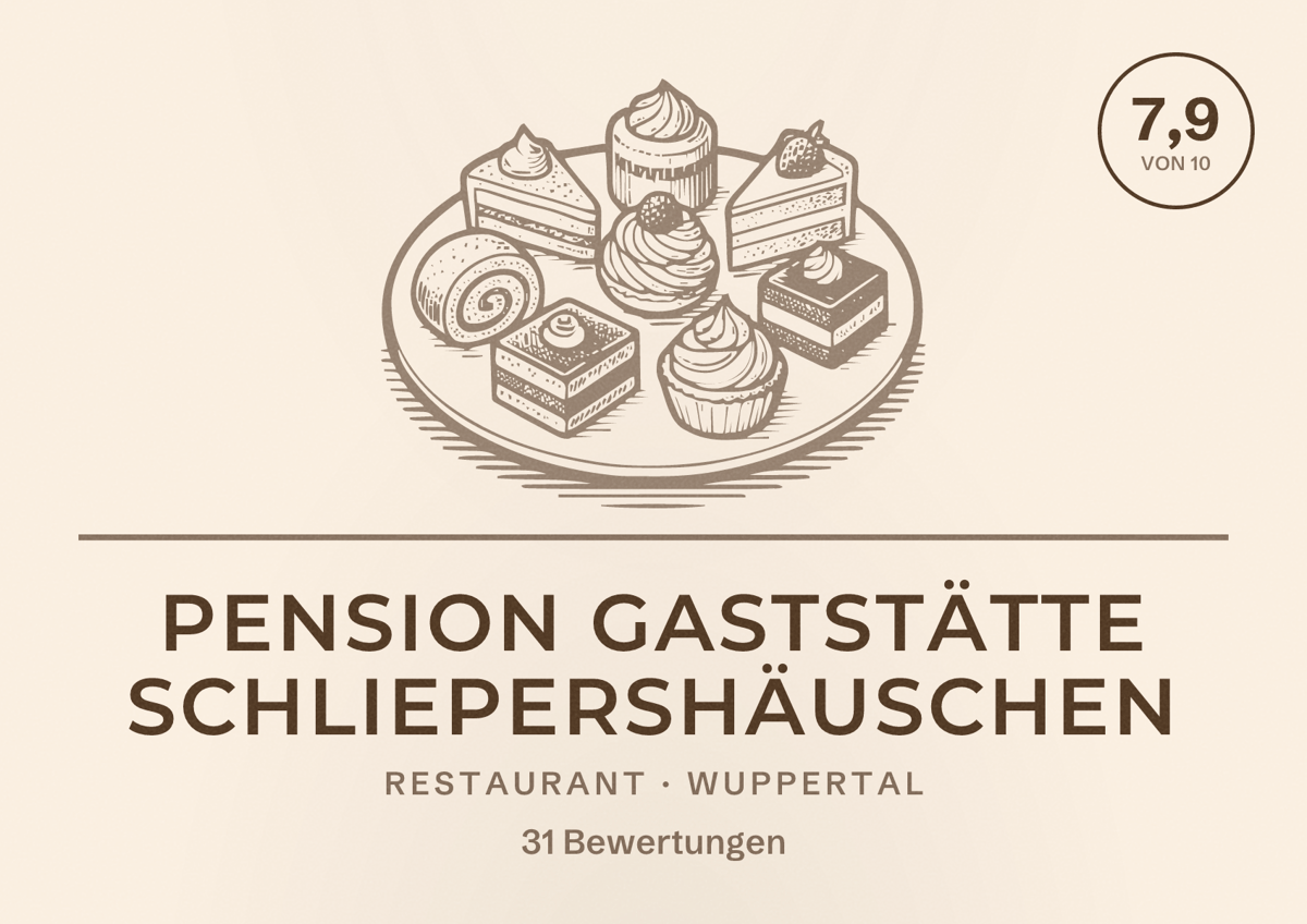 Illustriertes Poster von Pension Gaststätte Schliepershäuschen, Restaurant in Wuppertal: Bewertung 7,9 von 10 aus 31 Bewertungen