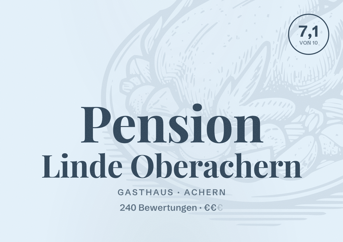 Illustriertes Poster von Pension Linde Oberachern, Gasthaus in Achern: Bewertung 7,1 von 10 aus 240 Bewertungen, Preisniveau €€