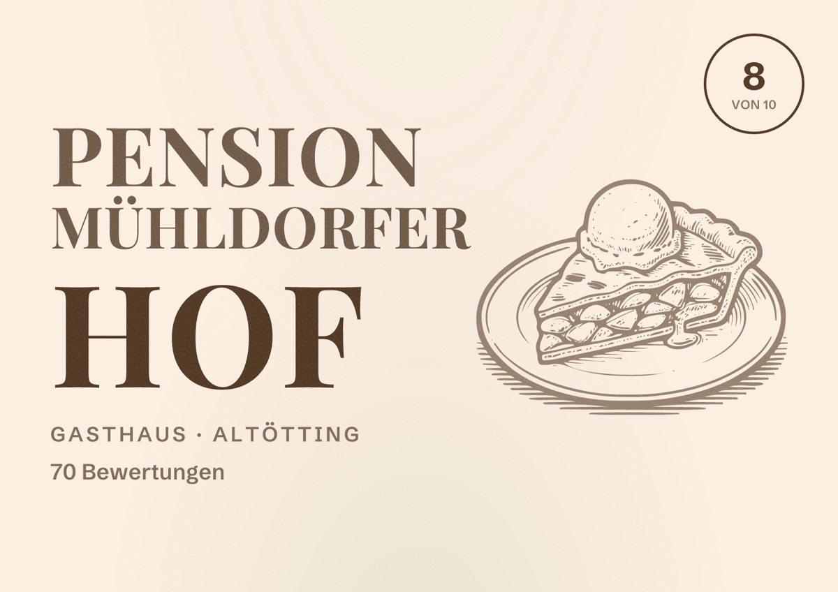 Illustriertes Poster von Pension Mühldorfer Hof, Gasthaus in Altötting: Bewertung 8 von 10 aus 70 Bewertungen