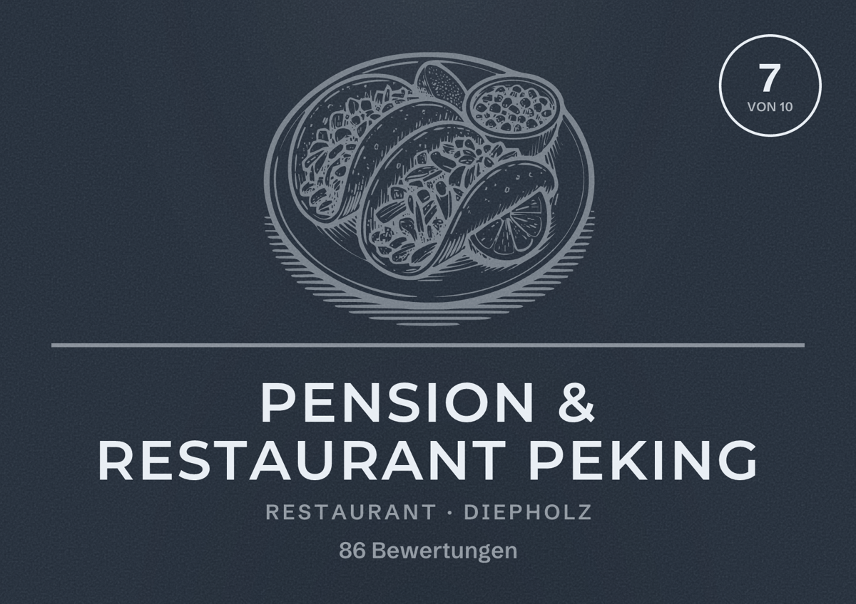 Illustriertes Poster von Pension & Restaurant Peking, Restaurant in Diepholz: Bewertung 7 von 10 aus 86 Bewertungen