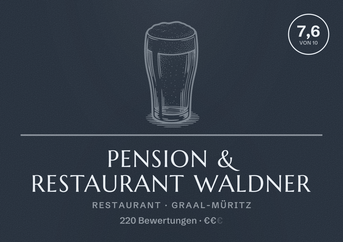 Illustriertes Poster von Pension & Restaurant Waldner, Restaurant in Graal-Müritz: Bewertung 7,6 von 10 aus 220 Bewertungen, Preisniveau €€