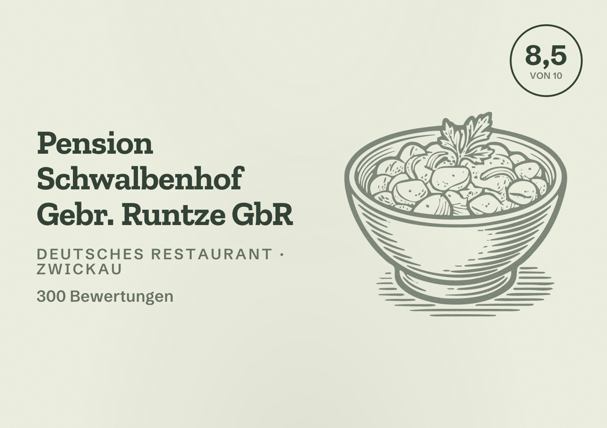 Illustriertes Poster von Pension Schwalbenhof Gebr. Runtze GbR, Deutsches Restaurant in Zwickau: Bewertung 8,5 von 10 aus 300 Bewertungen