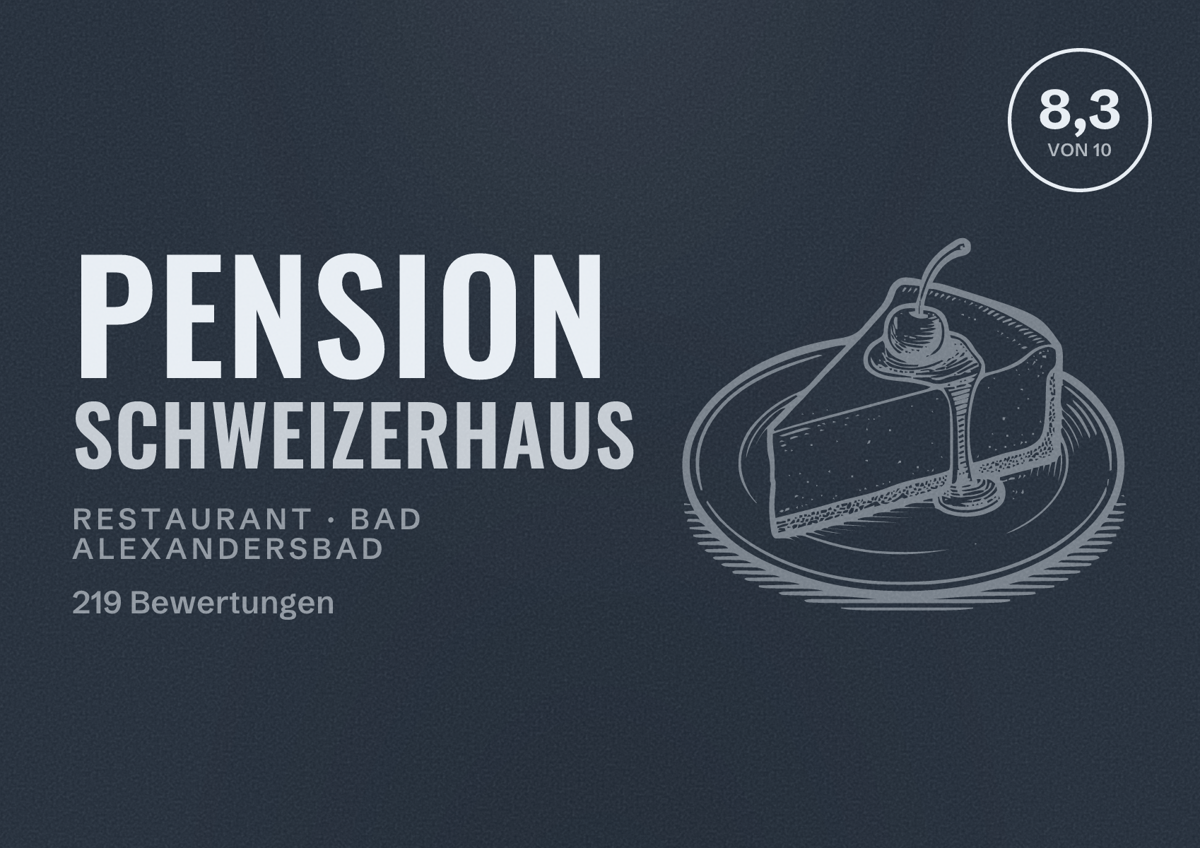 Illustriertes Poster von Pension Schweizerhaus, Restaurant in Bad Alexandersbad: Bewertung 8,3 von 10 aus 219 Bewertungen